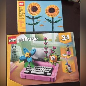 LEGO Creator 3-in-1 Pink Typewriter with Colorful Flowers and Sunflowers SET